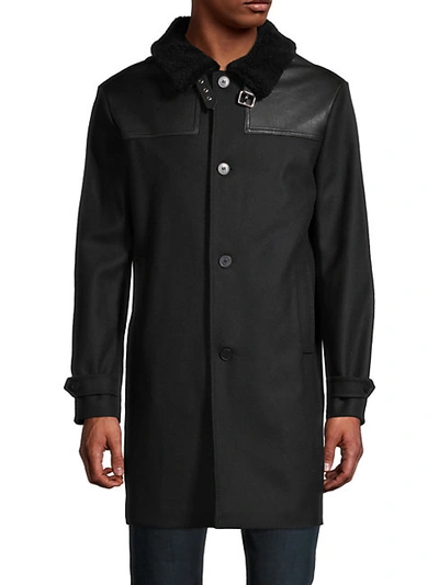 The Kooples Faux Fur Spread Collar Wool-blend Coat In Black