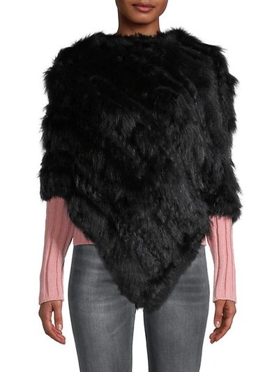 Adrienne Landau Rabbit Fur & Fox Fur Poncho In Black