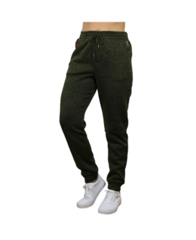 Galaxy By Harvic Women's Loose Fit Marled Fleece Joggers With Zipper Side Pockets In Green