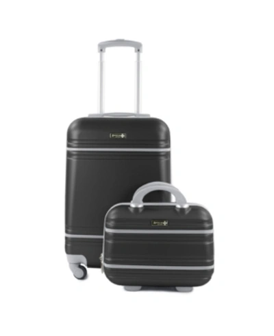 American Sport Plus Varsity 2-piece Carry-on Hardside Cosmetic Luggage Set In Black