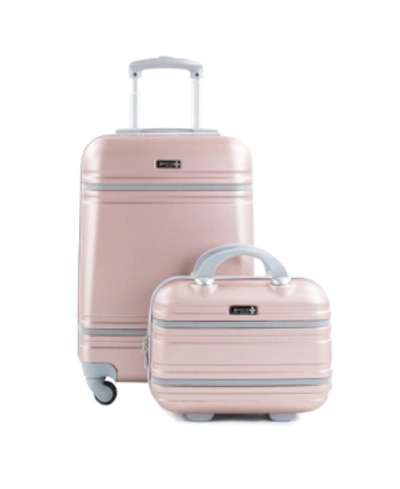 American Sport Plus Varsity 2-piece Carry-on Hardside Cosmetic Luggage Set In Rose Gold