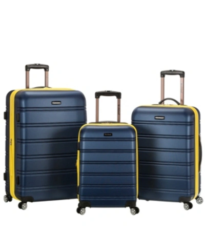 Rockland Melbourne 3-pc. Hardside Luggage Set In Navy With Yellow Trim