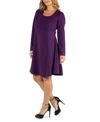 24seven Comfort Apparel Women's Simple Long Sleeve Knee Length Flared Dress In Purple