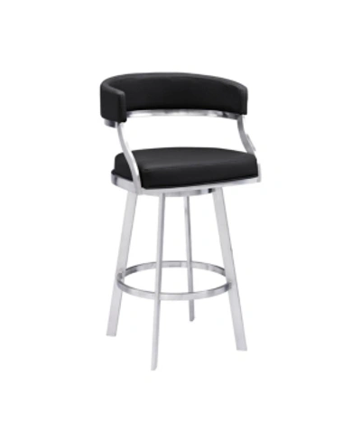 ARMEN LIVING SATURN 30" BAR HEIGHT SWIVEL GRAY ARTIFICIAL LEATHER AND BRUSHED STAINLESS STEEL BAR STOOL
