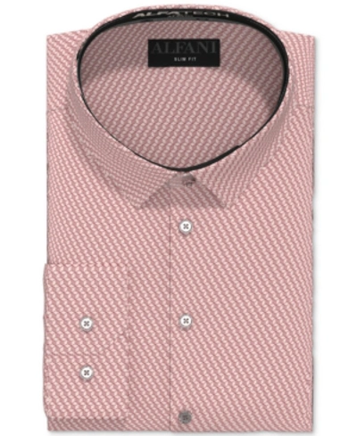 Alfani Men's Slim-fit Performance Stretch Striped Cube Dress Shirt, Created For Macy's In Red Pink