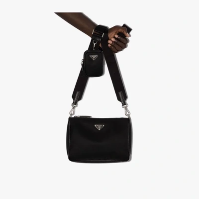 Prada Black Small Logo Nylon Messenger Bag In Schwarz