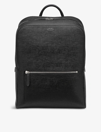 Smythson Panama Cross-grain Leather Backpack In Black