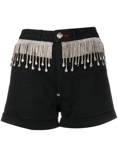 Philipp Plein Crystal-fringed Shorts In Black