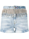 PHILIPP PLEIN CRYSTAL FRINGE DENIM SHORTS