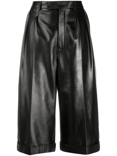 Saint Laurent Over-the-knee Leather Shorts In Cocoa