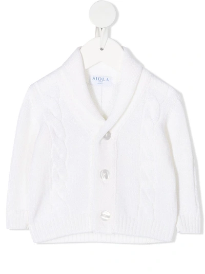 Siola Babies' Cable-knit Buttoned Cardigan In White