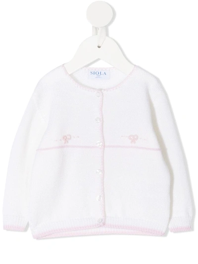 Siola Babies' Purl-knit Embroidered Cardigan In White