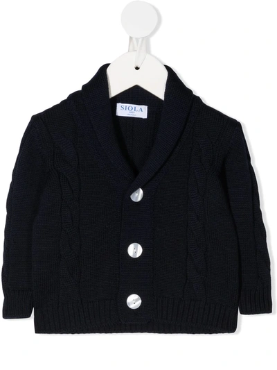 Siola Babies' Cable-knit Buttoned Cardigan In Blue