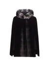 The Fur Salon Zac Posen For  Chinchilla Fur-trimmed Hooded Reversible Mink Fur Cape In Black Natural