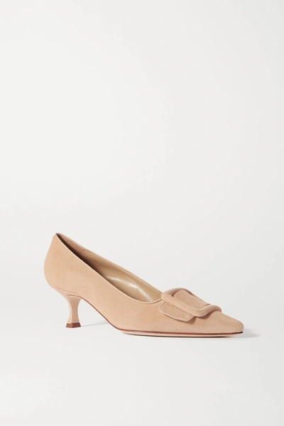 Manolo Blahnik Maysale 50 Buckled Suede Pumps In Neutrals