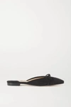Manolo Blahnik Ballerimu Suede Bow Ballerina Flat Mules In Black