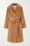 STAND STUDIO FAUSTINE BELTED DOUBLE-BREASTED FAUX FUR COAT