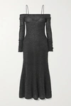 JACQUEMUS MAILLE LAURIS COLD-SHOULDER EMBROIDERED MOHAIR-BLEND MIDI DRESS