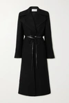 VALENTINO BELTED DOUBLE-BREASTED WOOL AND SILK-CREPE DE CHINE COAT