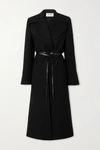 Valentino Belted Double-breasted Wool And Silk-crepe De Chine Coat In Black