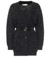 Valentino Leopard Pattern Belted V-neck Cardigan In Grey