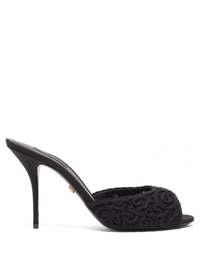 Dolce & Gabbana Peep-toe Lace And Leather Mules In Black