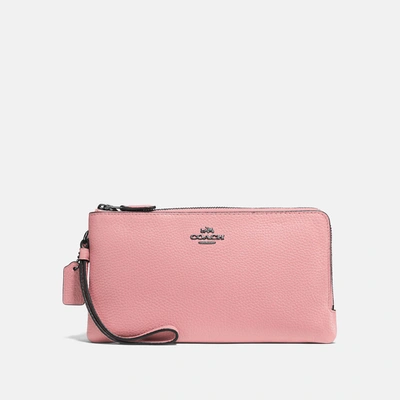 Coach Double Zip Wallet In Pewter/vintage Pink