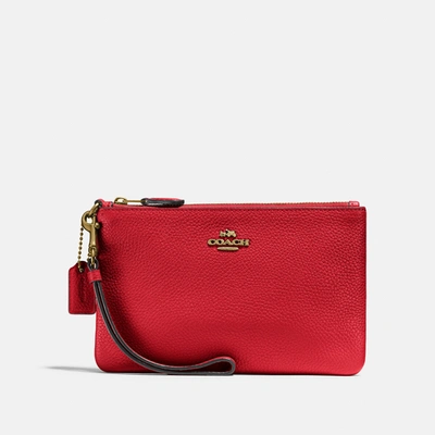 Coach Small Wristlet In Brass/electric Red