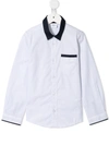 Hugo Boss Contrast Trim Long-sleeve Shirt In White