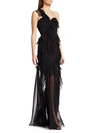 Amur One-shoulder Ruffled Silk Illusion Gown In Black