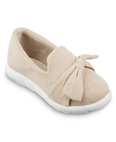 Isotoner Signature Women's Indoor/outdoor Zenz Hatch Knit Closed-back With Tie Slip-ons In Sand Trap