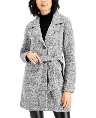 Madden Girl Juniors' Belted Walker Coat In Light Grey Heather