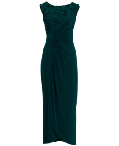 Connected Soutache Faux-wrap Gown In Hunter Green