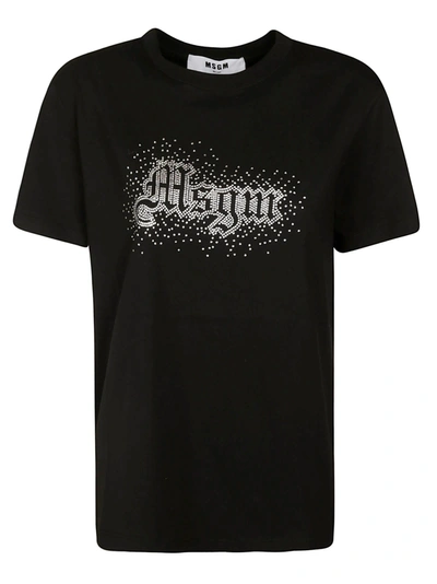 Msgm Crystal Logo Embellished T-shirt In Black