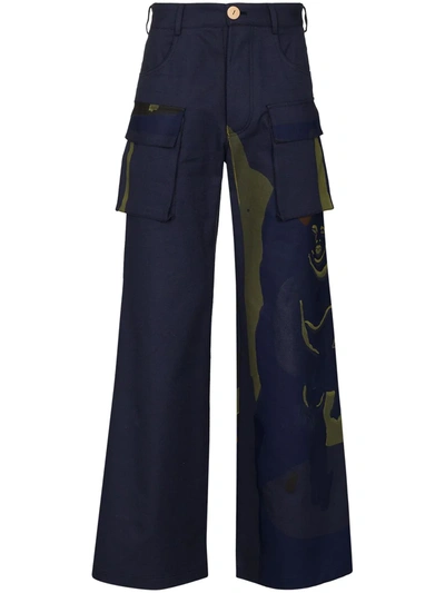 Bethany Williams Blue Patchwork Upcycled Wide Leg Trousers