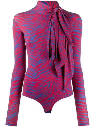 Mm6 Maison Margiela Zebra-stripe Bodysuit In Red