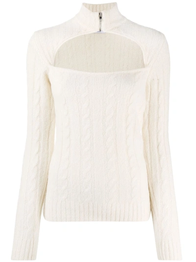 Ganni Cut-out Cable-knit Jumper In White