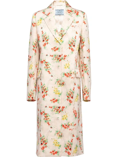 Prada Neutrals Single-breasted Floral Coat