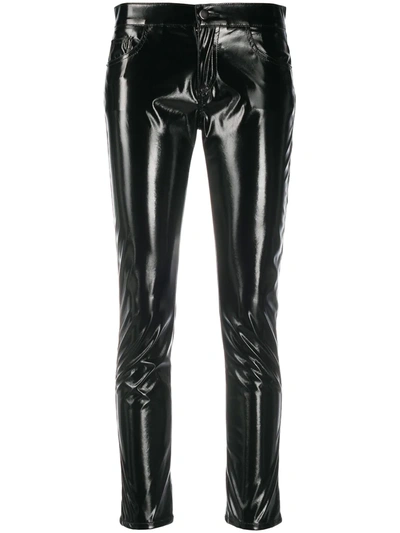 Laneus Patent Finish Trousers In Black