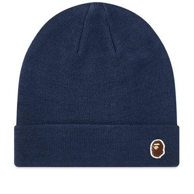 A Bathing Ape Ape Head One Point Knit Cap In Blue