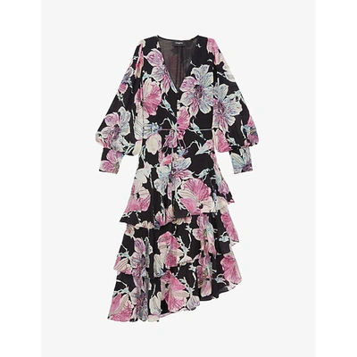 The Kooples Floral-print Silk-crepe Maxi Dress In Mu01