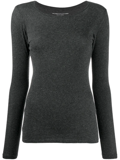 Majestic Long-sleeve Fine-knit Top In Gray