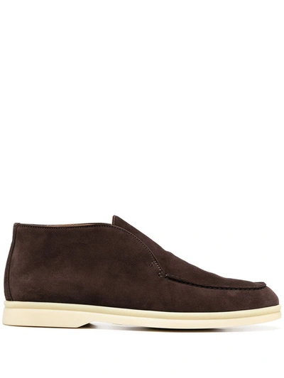 Loro Piana Polacchino Leather Slip-on Chukka Boots In Chocolate