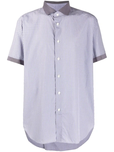 Brioni Check Shirt With Contrast Collar In Purple