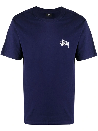 Stussy Logo-print Crewneck T-shirt In Blue