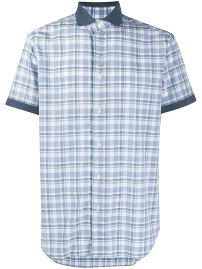 Brioni Check Short-sleeved Shirt In Blue