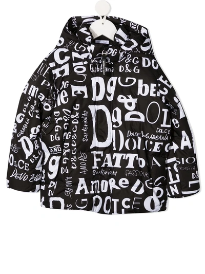 Dolce & Gabbana Kids' Logo Print Padded Ski Jacket In Black