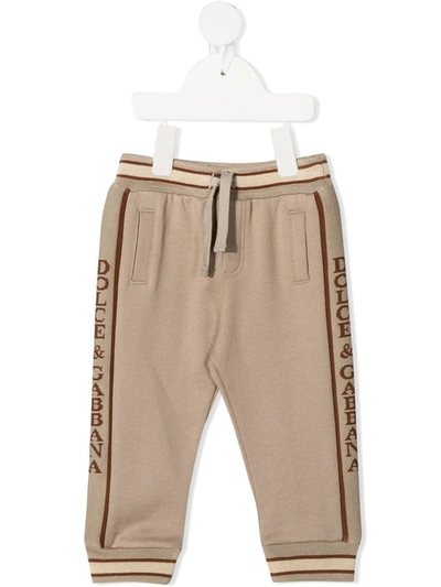 Dolce & Gabbana Babies' Logo Stripe Track Trousers In Brown