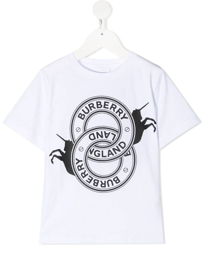 Burberry Kids' Logo Unicorn Print T-shirt In White
