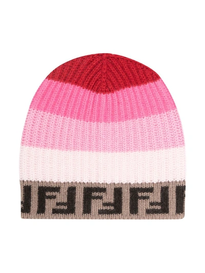 Fendi Kids' Gradient Stripe Knitted Hat In Pink